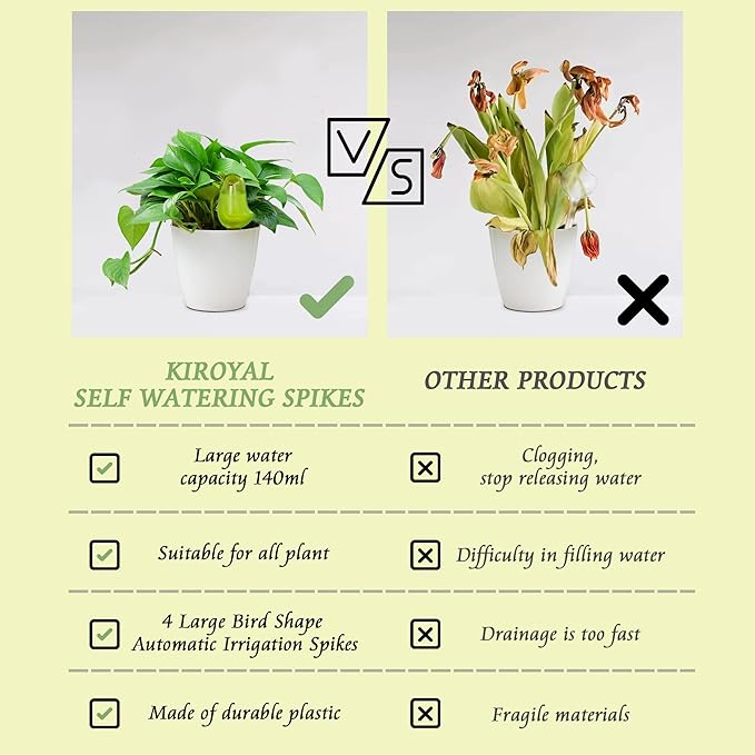 4 Pack Self Watering Spikes, Indoor Plant Watering Globes, Bird Shape Automatic Irrigation Spikes,Plant Watering Devices (Green)