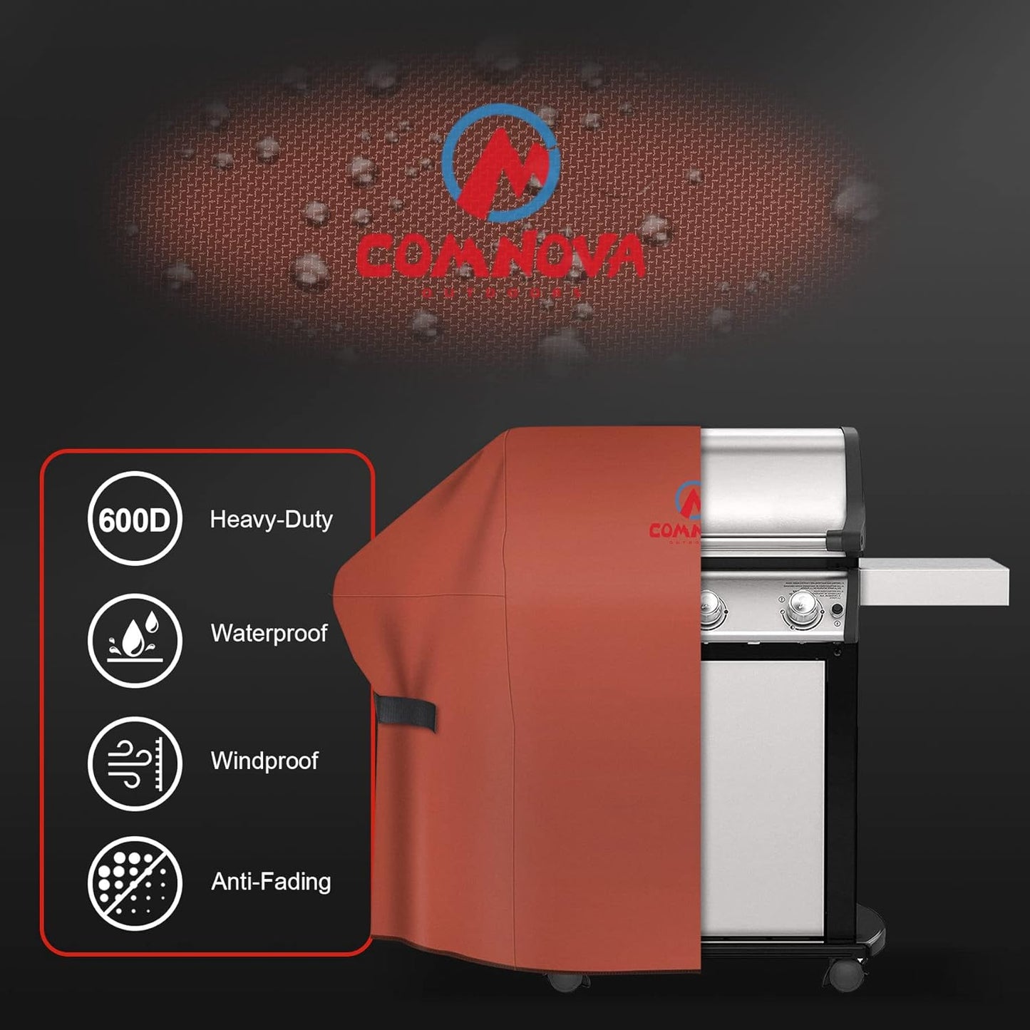 Comnova Grill Cover 60 Inch - 600D BBQ Cover for Outdoor Grill Heavy Duty & Waterproof, 60 Inch Barbecue Gas Grill Covers for Weber, Char-Broil, Nexgrill, Dyna-glo, Monument, Brinkmann and More