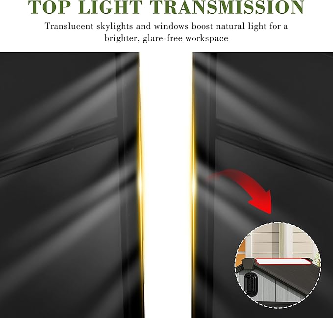 Domi 8x10FT Outdoor Resin Storage Shed with Transparent Windows & Louvered Vents, Plastic Tool Shed with Double Lockable Doors & Gable Roof, Outside Garden Shed for Backyard, Patio, Lawn, Grey