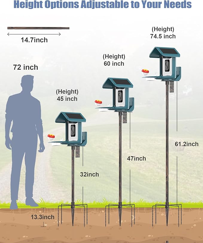 Bird Feeder Pole Stand – 74.5 Inch Height Feeding Station with 1-Inch Dia Heavy Duty for Hanging Feeders, Bird House Pole Mount Kit for Outdoor, Slip-Fit Connection，Copper Brushed