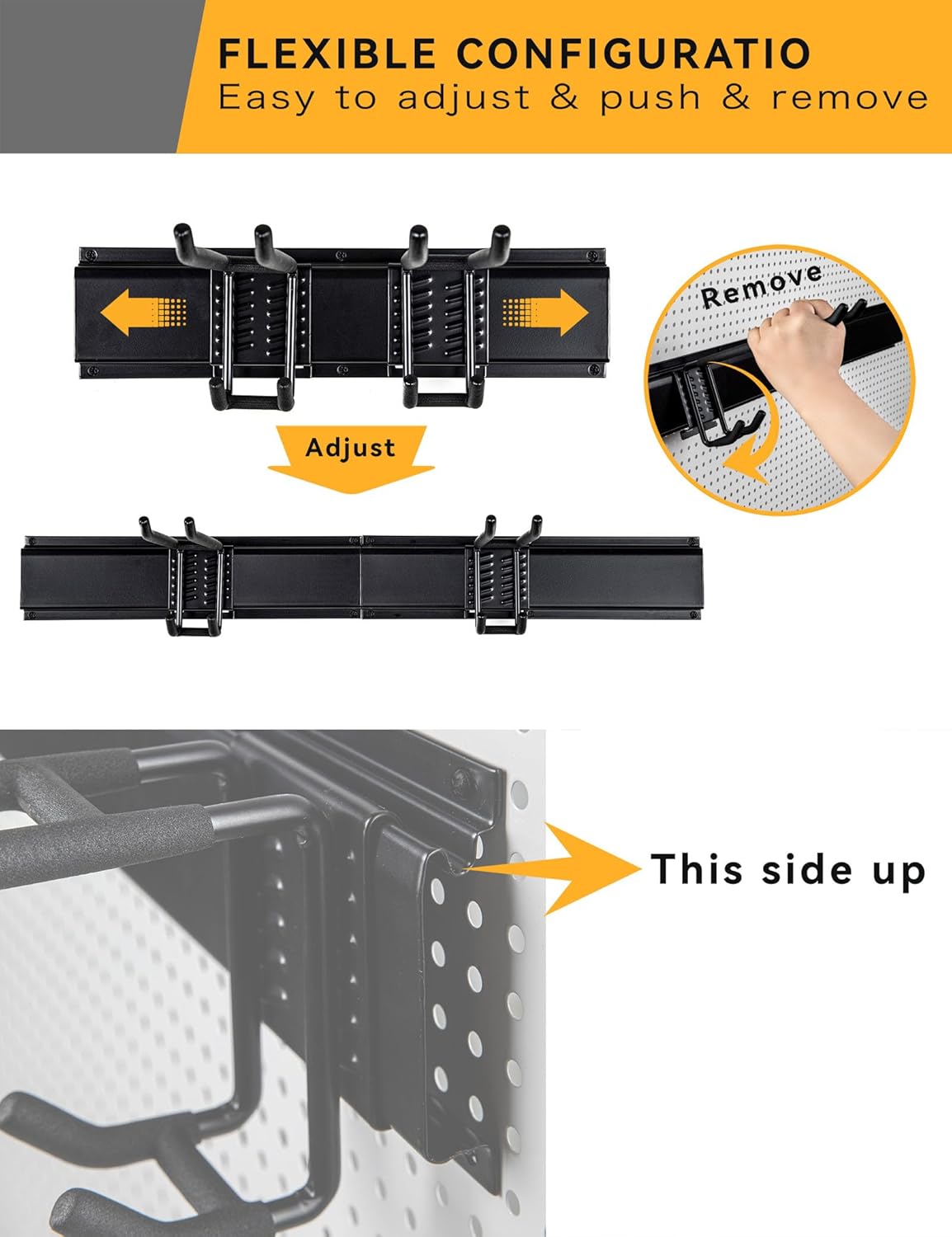 96 Inch Wall Mount Garden Tool Organizer, Garage Storage, Adjustable with 12 Heavy Duty Hooks and 4 Cable Ties, Max Load 960lbs, Black Iron, 96 x 1 x 4 Inches