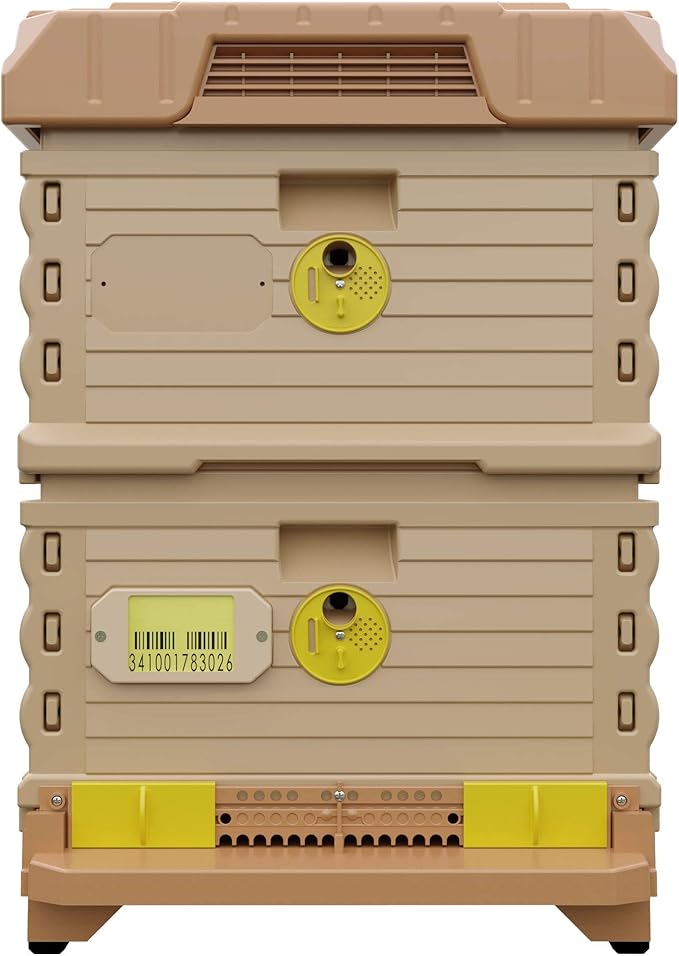 Ergo Insulated 10 Frame Bee Hive Set [NO Frames Included] (Double Deep, Tan Body Yellow Entrance)