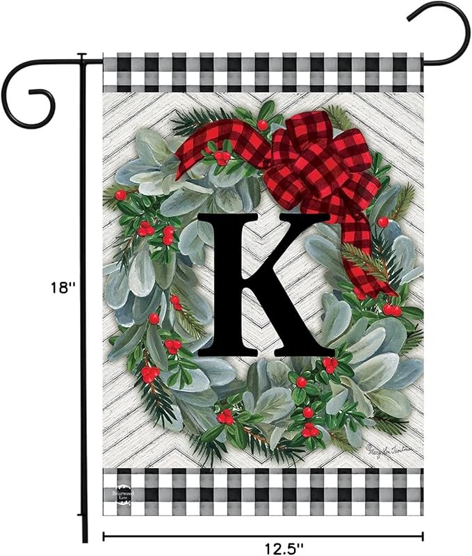 Briarwood Lane Winter Wreath Monogram Letter K Garden Flag