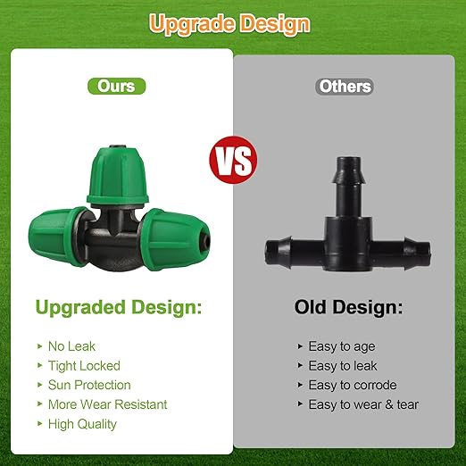 Drip Irrigation Fittings Kit for 1/4" Tubing, 65 Pcs Drip Line Lock Barbed Connectors for Drip Systems - 18 Couplings, 15 Tees, 12 End Caps,1 0 Elbows, 5 Cross Connectors, 5 Misters Nozzles