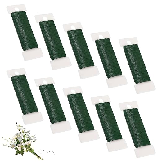 10 Packs Green Floral Wire, 255 Yards Wreath Making Supplies Flower Wire for Crafts, Floral Stem Plant Craft 22 Gauge Wires Bendable, Flexible Christmas Flower Bouquet Accessories Florist Wires