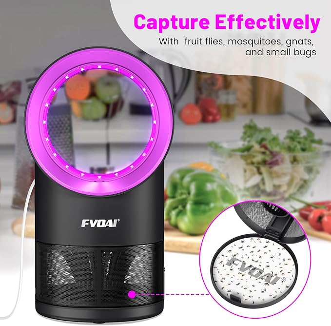 Fruit Fly Trap for Indoors, Fly Traps Indoor for Home Bug Zapper Indoor Insect Trap with Time Setting,Suction, Bug Light & 1 Pcs Sticky Glue Boards (Pink)