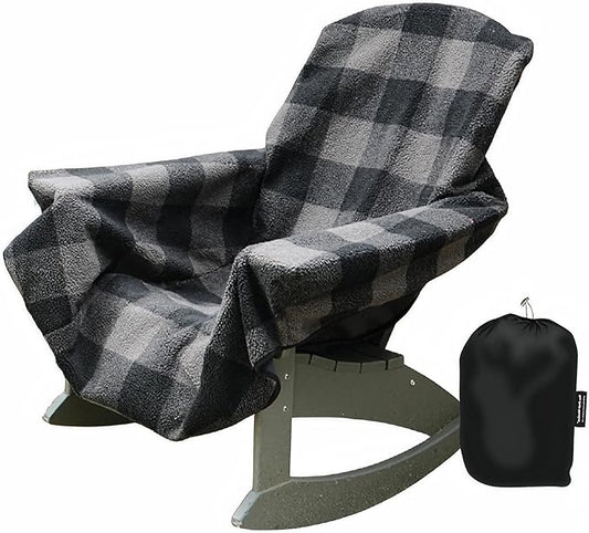 CITYBONFIRES The Chair Blanket – Reversible, Waterproof & Sherpa-Lined - Stretchable Elastic Back - Original Patio Chair Cover – Ideal for Homes and Outdoor Furniture- with Carry Pouch – Grey Plaid