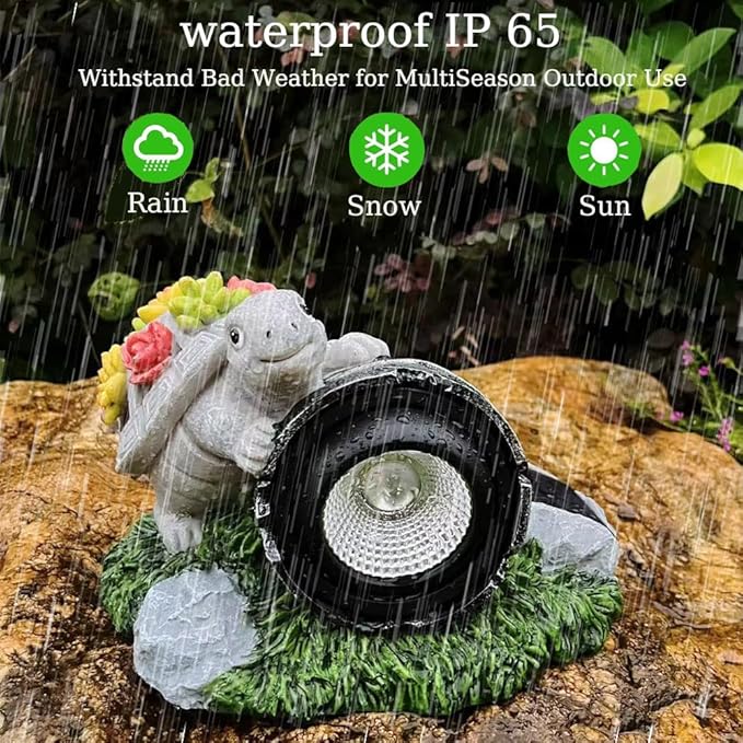 Garden Statue Turtle with Solar Spot Lights Outdoor Waterproof, Solar Figurines Turtle Light for Outside Pathway, Patio, Yard, Lawn, Porch, Home Decoration, Unique Gift.