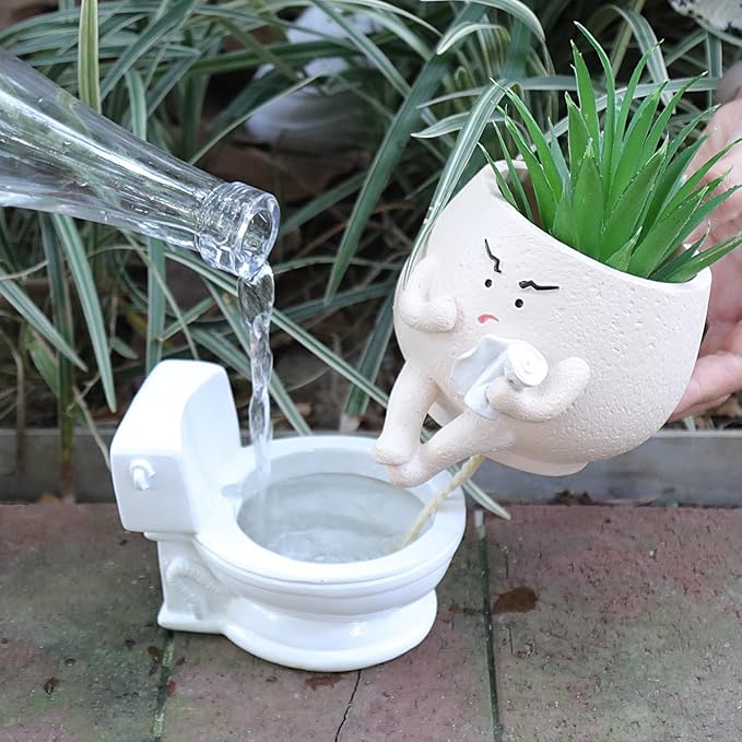 Face Planter Pots Funny Toilet Plant Pot for Indoor Plants, Cute Face Head Flower Pots Quirky Succulent Planters Gift Ideal for Home, Office, Christmas