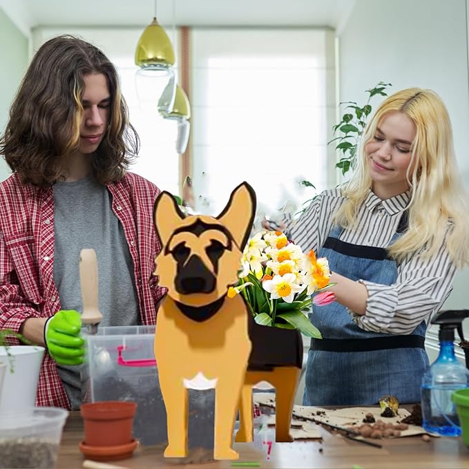 German Shepherd Dog Planter Plant Pots,Cute Garden Dog Flower Planter,Large Dog Planters Birthday Gifts for Women,Office,Indoor/Outdoor Decor（9.84 * 6.77 * 17in）