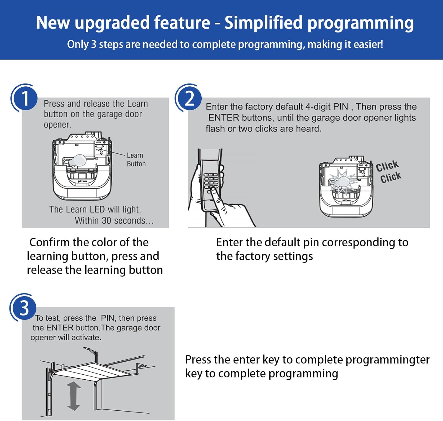 Garage Door Opener Keypad Replacement for Liftmaster Chamberlain Craftsman Garage Door Opener Keypad Wireless Keyless Entry with 315/390 MHZ Learn Button Since 1993
