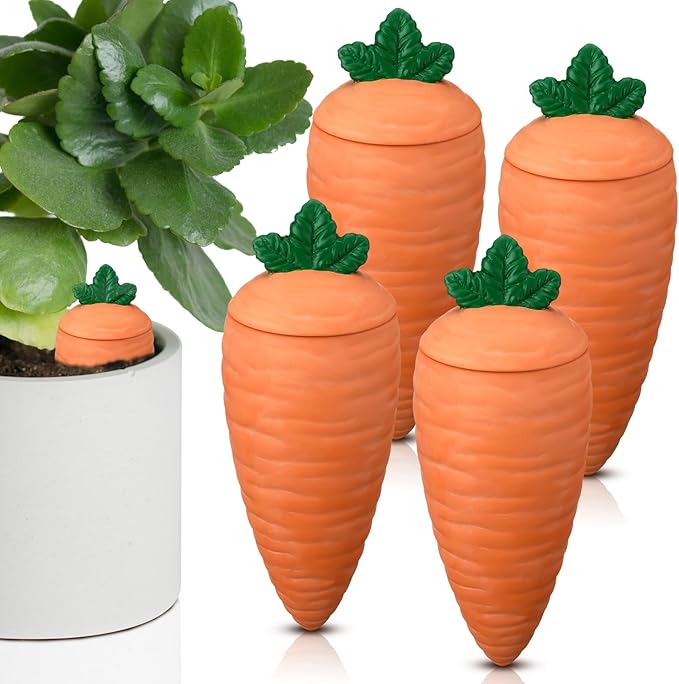 4 Pcs 24oz Terracotta Watering Spikes Self Watering Planter Insert Terracotta Stakes Olla Pot for Outdoor Indoor Garden Plants, Easy to Refill(Carrot)
