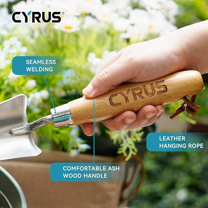 CYRUS 12.4”Garden Shovel,Heavy Duty Small Stainless Steel Garden Trowel with Ash Wood Handle,Suitable for Planting,Measuring,Weeding Multi-Purpose Garden Spade