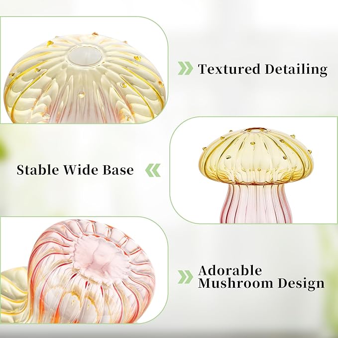 Glasseam Mushroom Plant Propagation Stations: Colored Glass Terrarium Jar Set of 5 Cute Planters for Indoor Plants Mini Propagate Station Unique Christmas Birthday Gifts for Women Home Office Decor