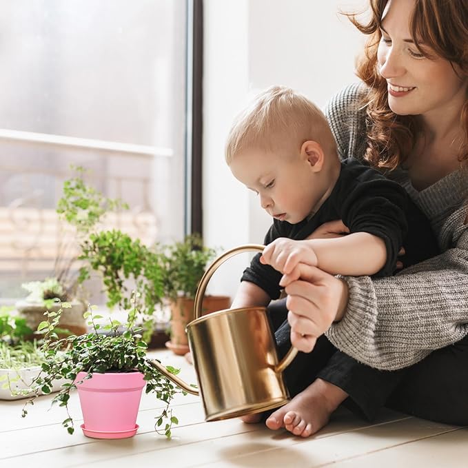 4 inch Small Plastic Nursery Pots,16 Pack Plant Pots for Indoor Outdoor Plants, Flower Pots with Drainage Holes and Saucers, Decorative Seeding Starter Planters for House Plants, Colorful