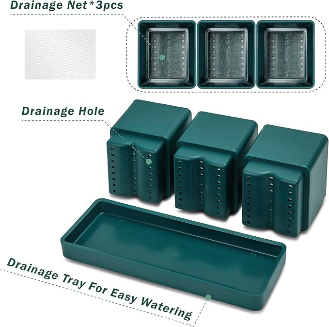 D'vine Dev Herb Garden Planter Set, Plastic Plant Pots with Drainage and Saucer, Indoor Succulent Cactus Vegetable Pot for Windowsill, Garden Balcony, Green, Set of 1, 76-V-C-1