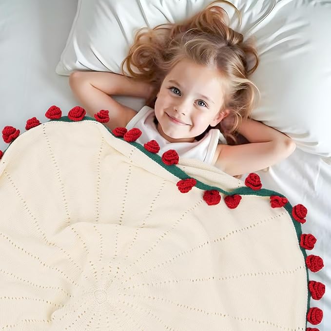 cagulax Rose Crochet Flowers Bouquet Blanket-Birthday Gifts for Mom Sister-Gifts for Couples-Anniversary Wedding Birthday-Romantic Rose Flower Bouquet-Knitted Throw Blankets Home Decor 43 Inches