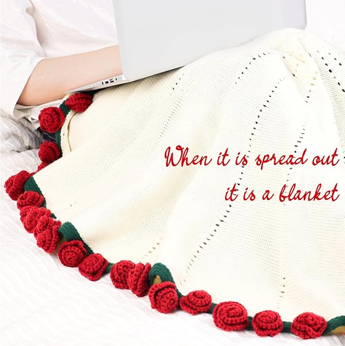 cagulax Rose Crochet Flowers Bouquet Blanket-Birthday Gifts for Mom Sister-Gifts for Couples-Anniversary Wedding Birthday-Romantic Rose Flower Bouquet-Knitted Throw Blankets Home Decor 43 Inches
