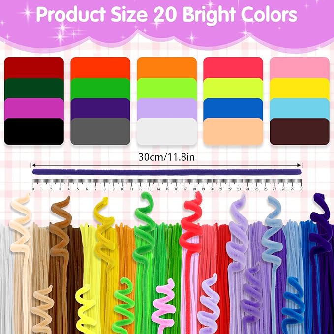 Pipe Cleaners Craft Bulk,1000pcs Arts Crafts,Kids Toys & Games Gifts,Chenille Stems Art Supplies for Projects Creative DIY Room Decor,Christmas Decorations,Juegos para Niños Fidget Toys for Ages 5-7