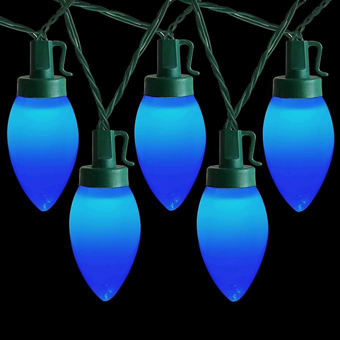 C9 Christmas Lights Outdoor 50 LED Blue Strawberry 34.5ft Waterproof Xmas String Light for Garden Yard Home Party Holiday Christmas Tree Indoor Decoration(Blue)