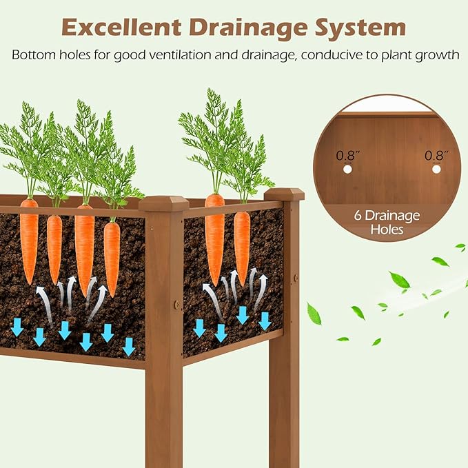 Giantex Raised Garden Bed, Elevated Wood Planter Box with Drain Hole, Gardening Planter Raised Bed for Planting Vegetables Flowers Succulents Herbs, 73" Lx23 Wx30 H