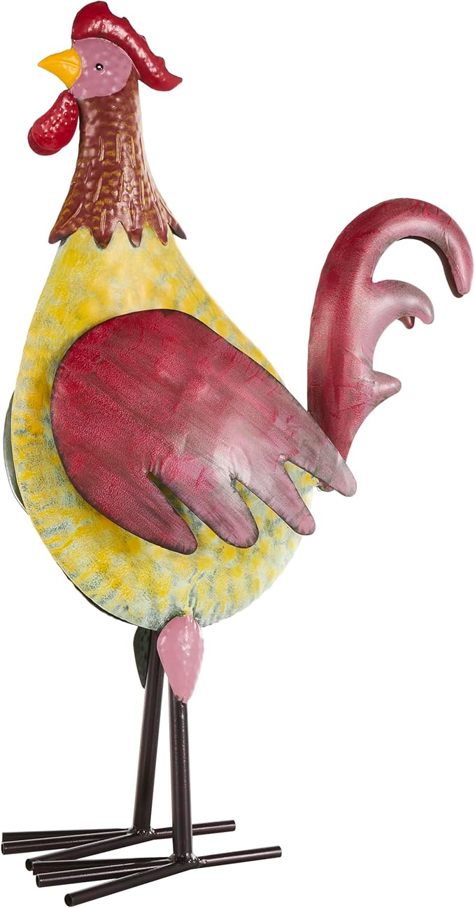 Deco 79 Metal Rooster Decorative Garden Sculpture Textured Garden Statue with Red Accents, Outdoor Sculpture 7" x 17" x 28", Black