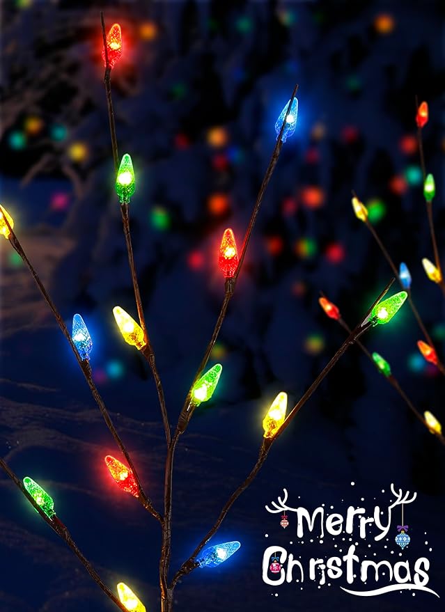 Brightown Christmas Pathway Lights Outdoor, 4 Packs Lighted Branch Lights Plug in, C6 Driveway Christmas Lights, Outdoor Christmas Stems Outdoor Decorations Yard, Multicolor