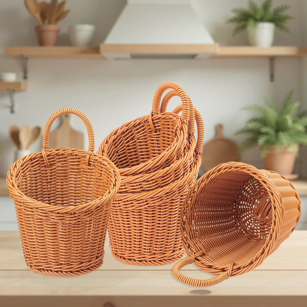 6 Pack 3 Size Woven Hanging Fruit Basket, Wall Hanging Wicker Baskets, Wall fruit Wicker Basket for Kitchen, Planter, Vegetable & Fruit, Boho Home Decor