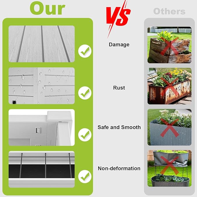 Elevated Raised Garden Bed,Outdoor Large Resin Patio Planter Box Stand Divisible with Drain Plug,Water Monitor for Plants Vegetables Flowers Fruits(Ashen)