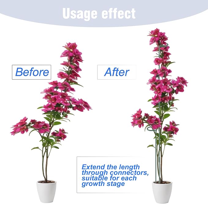 4.5mm Adjustable Length Plant Stake, Assembled (12 or 24 or 36 inch) Outdoor and Indoor Plant Support Poles for Flowers Marigolds Tomatoes Lilies Peonies Roses Daffodils Flower Clips (8 Sets, 32 Pcs)