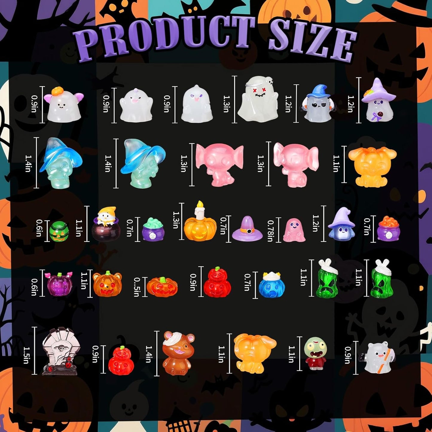 58 Pcs Halloween Luminous Mini Toys Glow in Dark Tiny Resin Figures Set Fairy House Diorama Accessories Ornament for Garden Dollhouse Craft DIY (Pumpkin)