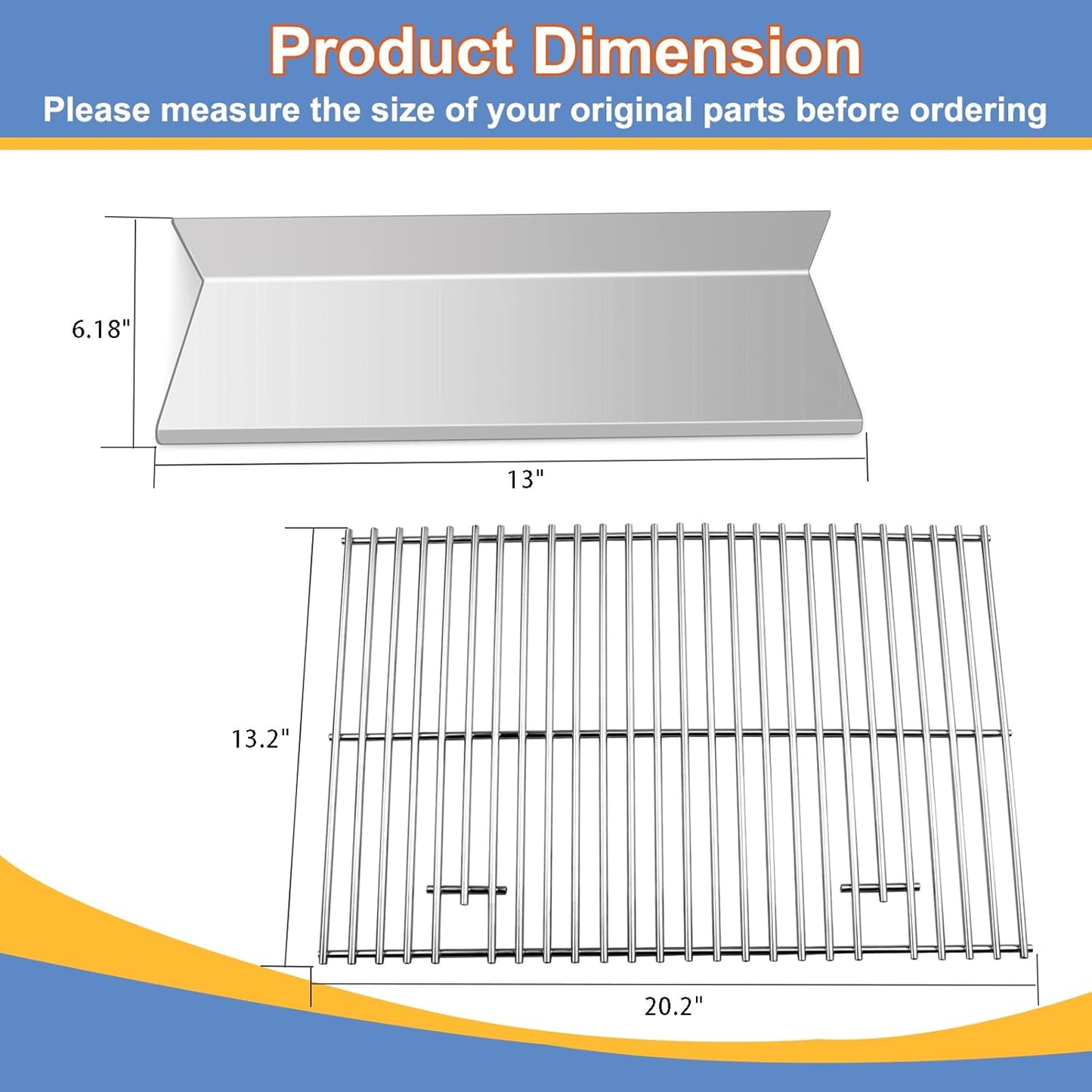 CGG-306 Heat Plates and Grill Grates Replacement for Home Depot Nexgrill 820-0033, Cuinart CGG-306, 820-0033M 820-0007B 820-0015 820-0007 820-0007G Stainless Steel Grill Flame Tamer