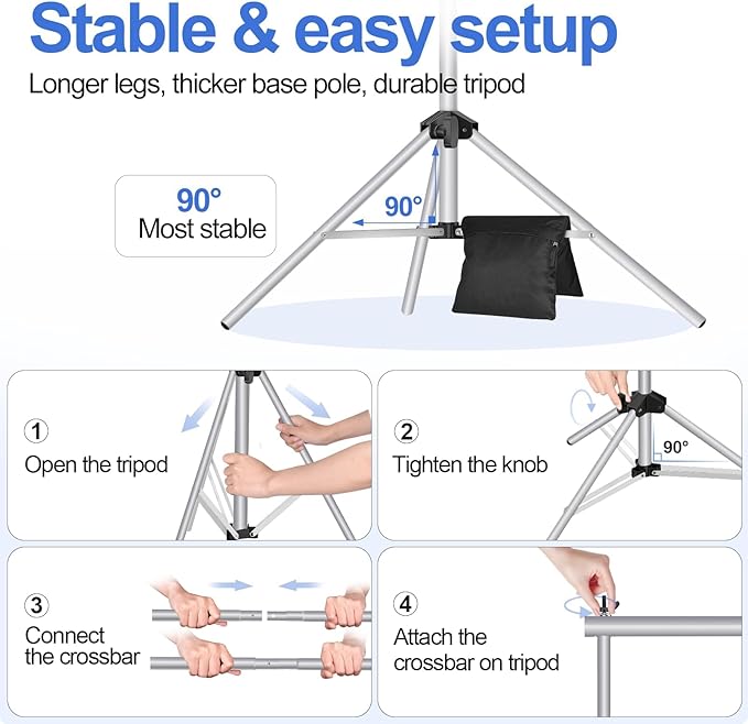 EMART Backdrop Stand 10x7ft(WxH) Photo Studio Adjustable Background Stand Support kit with 2 Crossbars, 8 Clamps, 2 Sandbags and Carry Bag for Parties, Events Decoration, Wedding, Photography -Silver