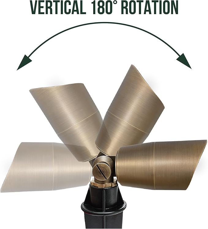 GKOLED 6 Pack Solid Brass Low Voltage Compact Spotlight, 12V AC/DC Waterproof Outdoor Landscape Spot Lights, Up Light with 5W 2700K MR16 Bulb for House Trees Garden Yard Lawn, Stake Included