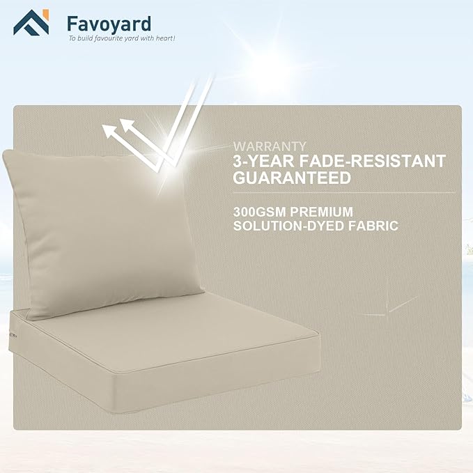 Favoyard Outdoor Seat Cushion Set 22 x 22 Inch Waterproof & Fade Resistant Patio Furniture Cushions with Removable Cover Deep Seat & Back Cushion with Handle and Adjustable Straps for Chair Sofa Couch