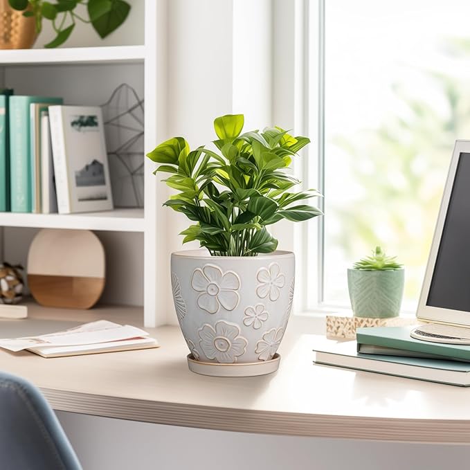 6 Inch Plant Pot with Drainage Hole and Saucer Ceramic Planter for Indoor Plant Flower Pot for Orchid Succulents Plants White