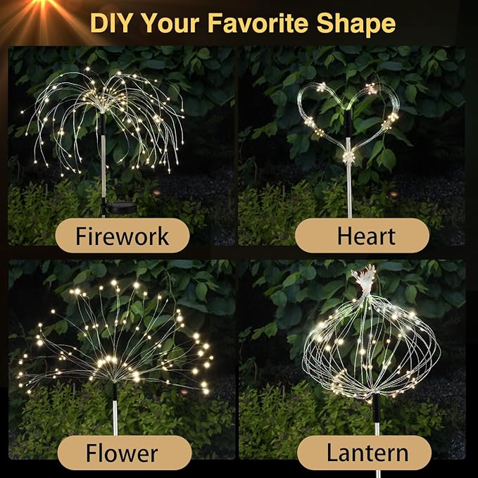 Firework Waterproof LED Solar Lights - 120 LED Outdoor warmer starburst garden decor with 8 modes
