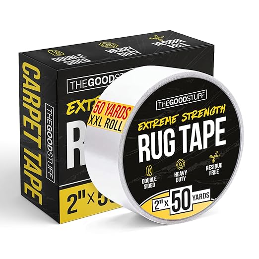 Heavy Duty Double Sided Rug Tape [2"x50yd] Rug Pad Gripper for Hardwood Floors, Vinyl, Area Rugs, Tiles, and Concrete, Two Sided Tape Heavy Duty Carpet Tape, Strong Double Sided Carpet Tape