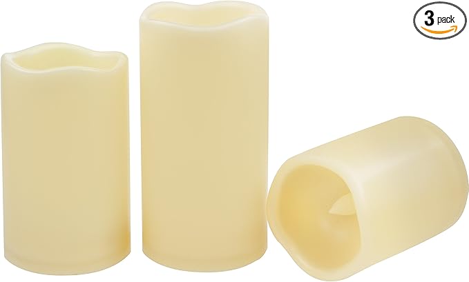 CANDLE CHOICE Waterproof Outdoor Battery Operated Flameless Candles with Timer Realistic Flickering Plastic Fake Electric LED Pillar Lights for Lantern Garden Wedding Christmas Decorations 3 Pack