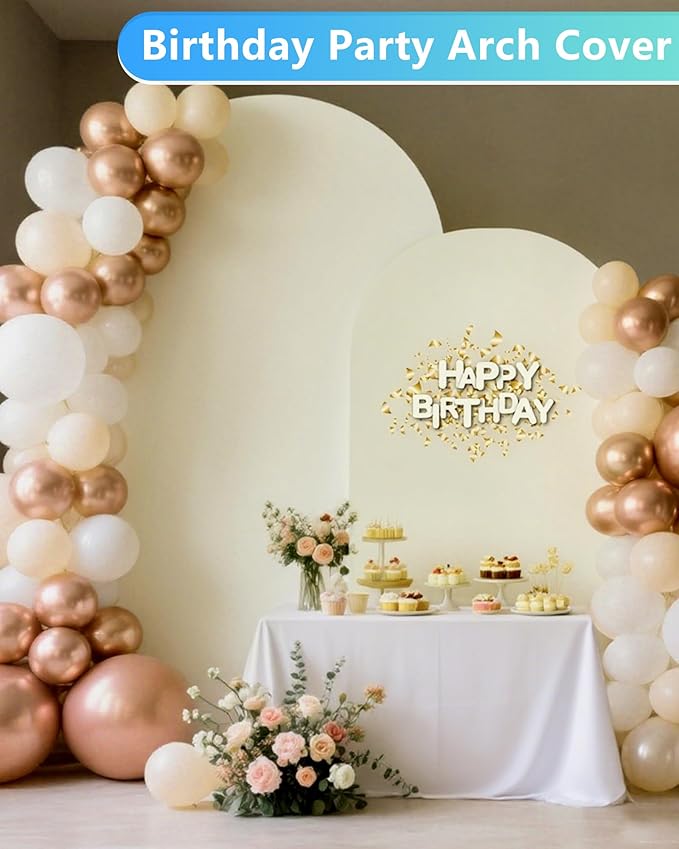 HEMMOTOP Beige Arch Backdrop Cover 7.2 ft, 6ft, Wedding Arch Covers Stretchy Backdrop 2 Set, Spandex 2 Sided Arched Background for Birthday, Party, Baby Shower, Decorations