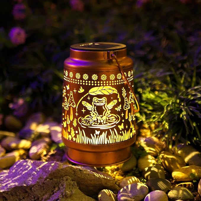 Frog Solar Lanterns Outdoor Waterproof Hanging Sunflower Solar Lights Gifts for Women Men Metal Decorative LED Lanterns Outside for Garden, Yard, Patio, Lawn, Porch, Backyard