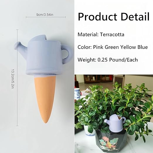 4 Pack Plant Watering Devices, Watering Can Shape Terracotta Watering Spikes, Vacation Self Watering Planter Insert, Automatic Plant Waterer for Indoor Outdoor Plants (Watering Cans)