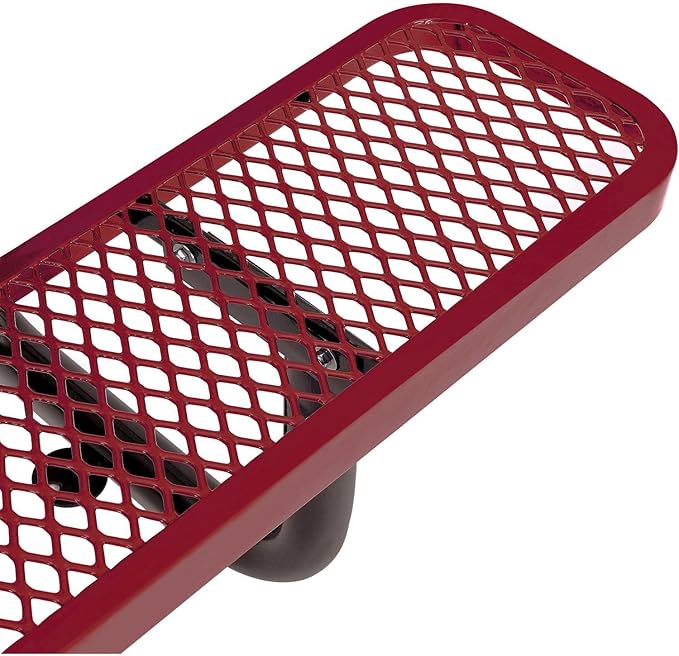 Global Industrial 8'L Rectangular Picnic Table, ADA Compliant, Expanded Metal, Red Thermoplastic Coating, Attached Benches, 1-1/2” Umbrella Pole Hole, Outdoor-Rated