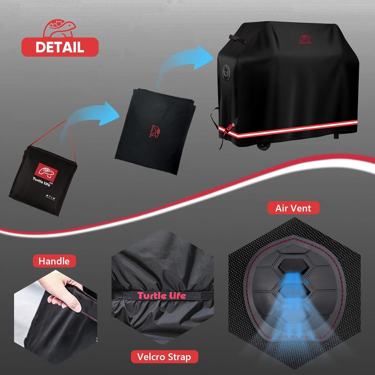 BBQ Grill Cover, 58 Inch Heavy Duty Waterproof 3-4 Burner Barbecue Gas Grill Covers for Weber Spirit Char-Broil Performance and Signature, Black