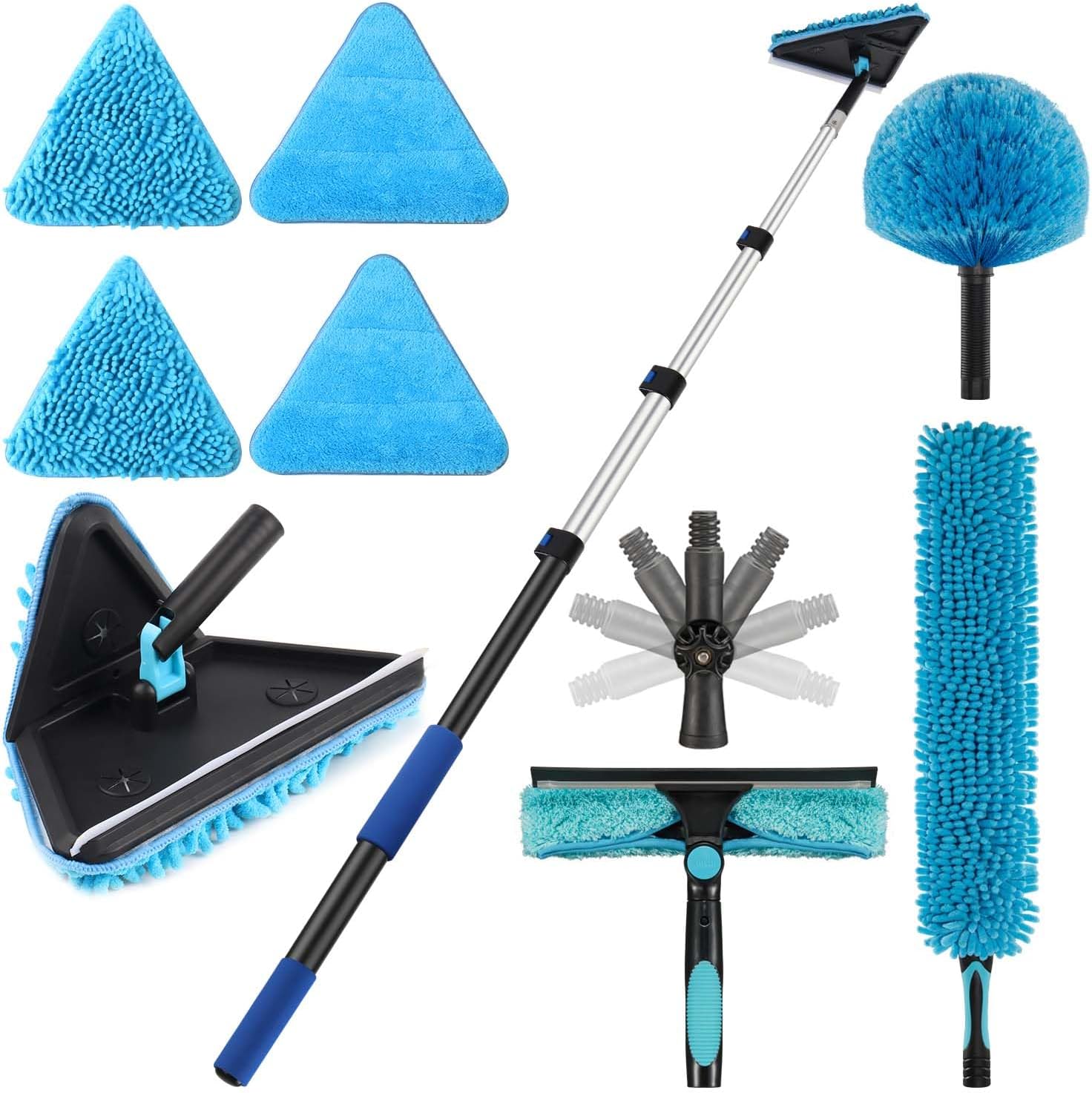 25 Feet High Ceilings Baseboard Wall Cleaner Mop with 18 Ft Extension Pole, Cobweb Duster, Window Cleaning Squeegee Kit (18ft)