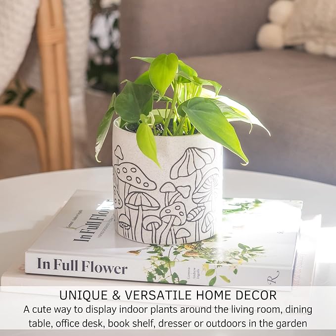 BASE ROOTS Mushroom Planter, Speckled White, Indoor/Outdoor, Holds Small Plants