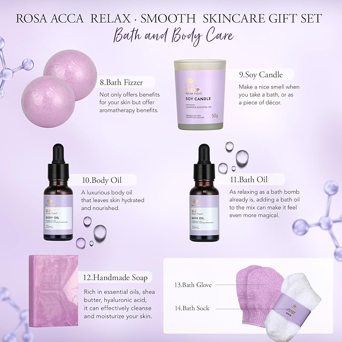 Skin Care Set for Women, 28Pcs Skin Care Kit includes Face Cream, Essential Oil, Scented Candle, Lavender Scented, Spa Birthday Gifts for Women, Mother's Day Gift