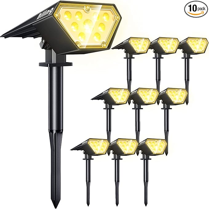 Biling Solar Spot Lights Outdoor, Bright 700 Lumen IP67 Waterproof Adjustable Landscape Lights for Patio Pathway Yard Garden Driveway Pool - Warm White (10 Pack)