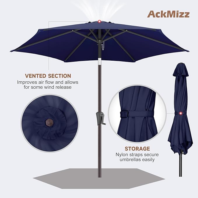 9ft Outdoor Patio Umbrella - Table Umbrella Waterprool UV Protection, Sombrillas de Patio with Push Button Tilt&Crank, Sun Umbrella for Pool, Porch, Garden, Deck, Backyard(Dark Blue)