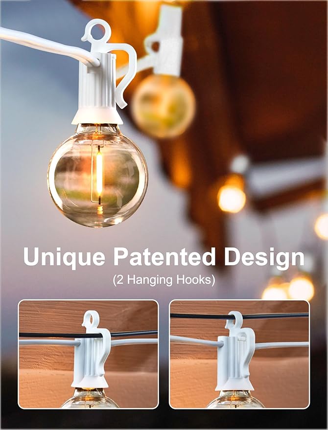 Brightown 60 Feet LED Outdoor String Lights with Shatterproof G40 Edison Bulbs, Connectable and Weatherproof Strand, Commercial Grade Patio Lights for Backyard Garden Patio Decorative, White